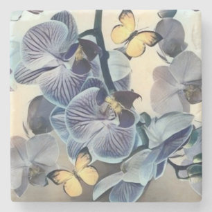 Dessous-de-verre En Pierre Papillon jaune orchidée violet