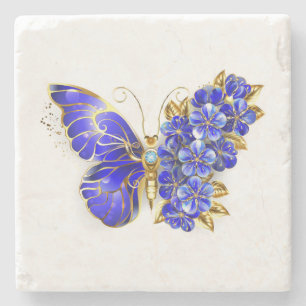 Dessous-de-verre En Pierre Papillon Saphir Fleur