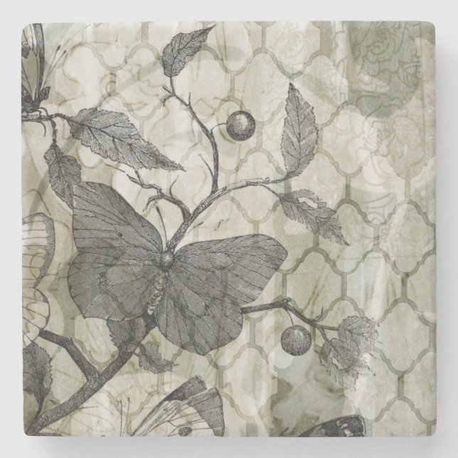 Dessous-de-verre En Pierre Papillons Arabesques I (Devant)