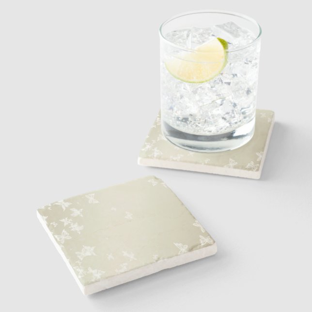 Dessous-de-verre En Pierre Papillons blancs (Côté)
