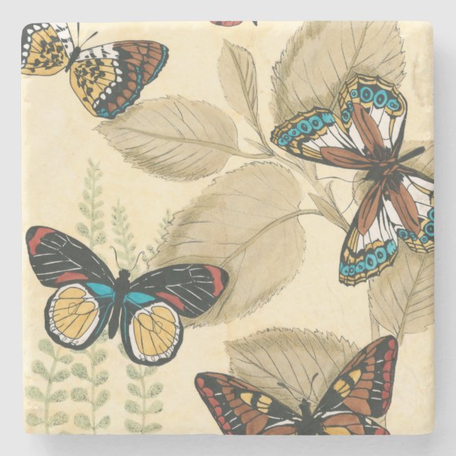 Dessous-de-verre En Pierre Papillons glissant au-dessus du feuille (Devant)