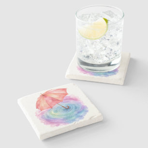 Dessous-de-verre En Pierre Parapluie Pastel Ondulations de Pluie Art Aquarell