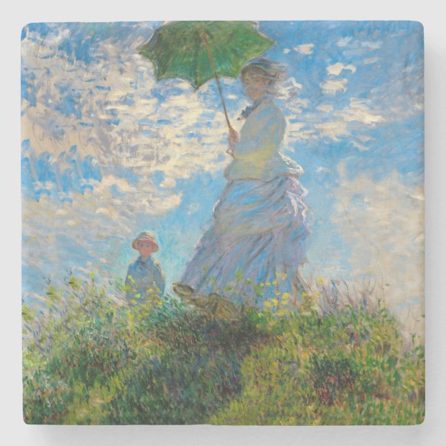 Dessous-de-verre En Pierre Parasol Monet Femme Impressionnisme (Devant)