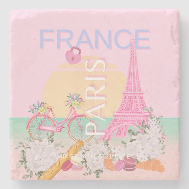 Dessous-de-verre En Pierre Paris, France, Travel Art, Preppy, Pastel, Rose (Devant)