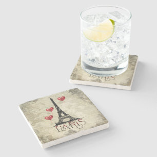 Dessous-de-verre En Pierre Paris, Tour Eiffel et Ballons du Coeur Rouge Scrip