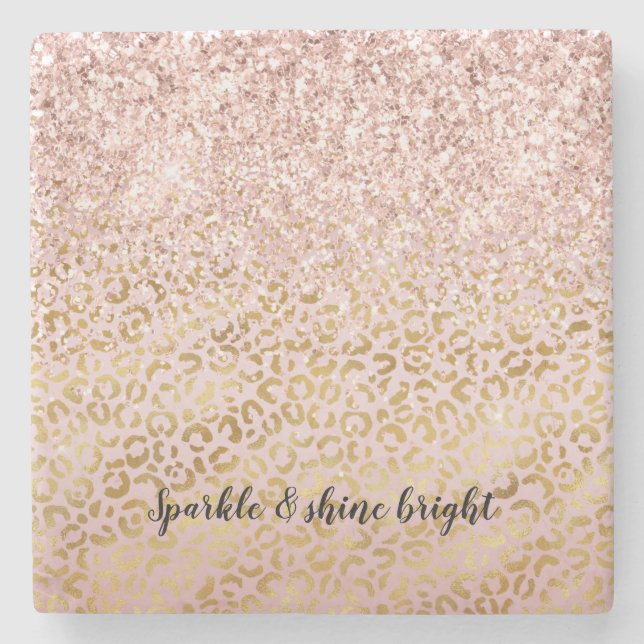 Dessous-de-verre En Pierre Parties scintillant Blush Empreinte de léopard ros (Devant)