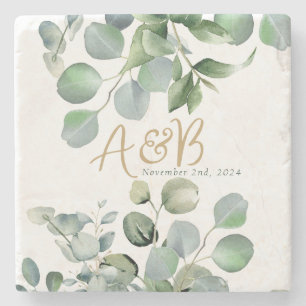 Dessous-de-verre En Pierre Parties scintillant d'or Eucalyptus - Mariage vert