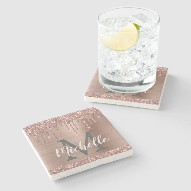 Dessous-de-verre En Pierre Parties scintillant moderne Rose Rose Gold Drives  (Côté)