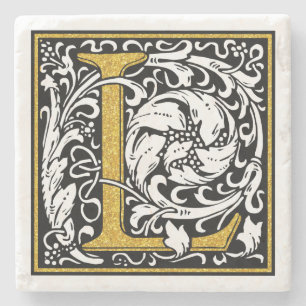 Dessous-de-verre En Pierre Parties scintillant Noir Et Or Monogramme L Accent