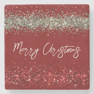 Dessous-de-verre En Pierre Parties scintillant verte de Monnaie Rouge Étincel