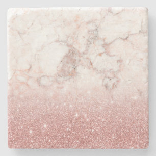 Dessous-de-verre En Pierre Parties scintillantes roses Ombre de marbre blanc