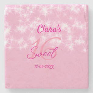 Dessous-de-verre En Pierre Pastel bébé rose doux 16 anniversaire ajouter nom