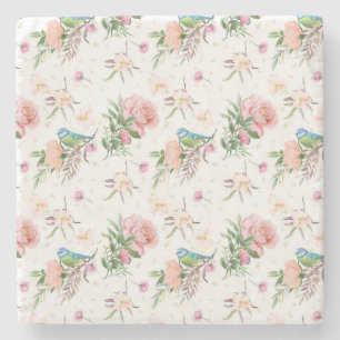 Dessous-de-verre En Pierre Pastel Creusé à la main Fleurs roses et de Pêche &