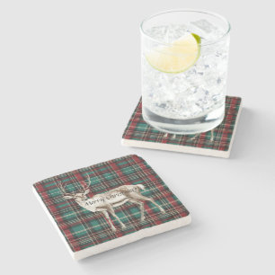 Dessous-de-verre En Pierre Pays Red Green Plaid Christmas Deer