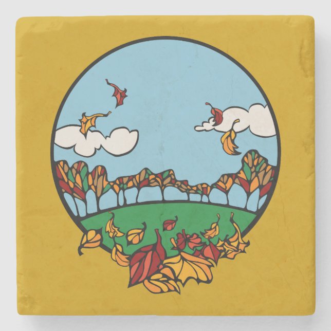 Dessous-de-verre En Pierre Paysage d'automne (Devant)