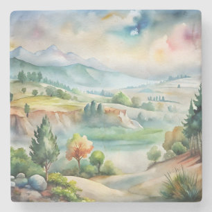 Dessous-de-verre En Pierre Paysage de montagne à l'aquarelle
