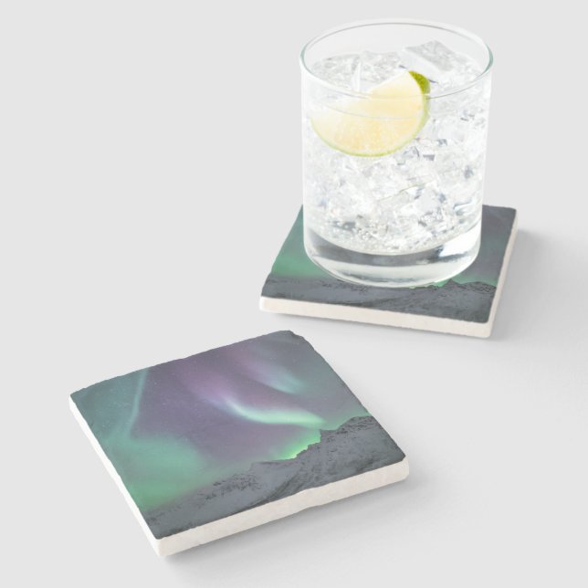 Dessous-de-verre En Pierre Paysage des aurores boréales (Côté)