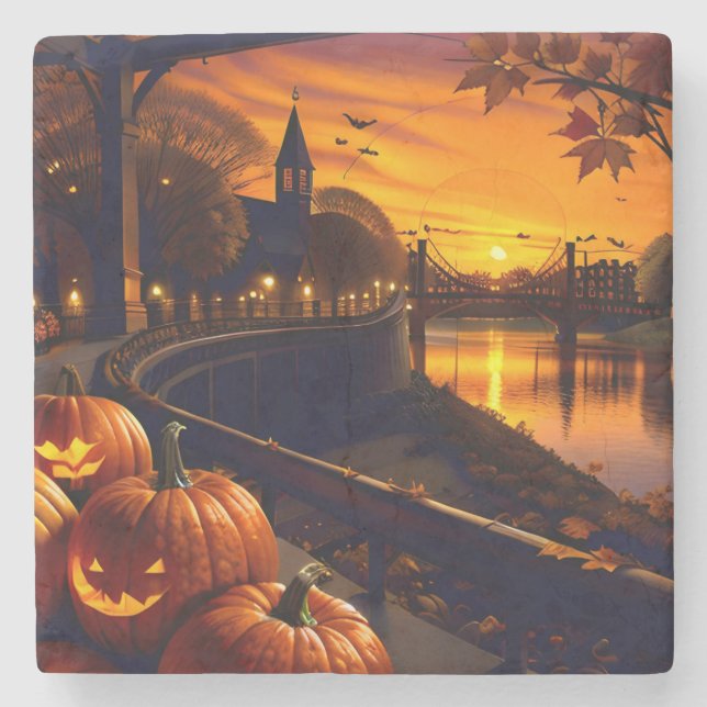 Dessous-de-verre En Pierre Paysage d'Halloween deux (Devant)