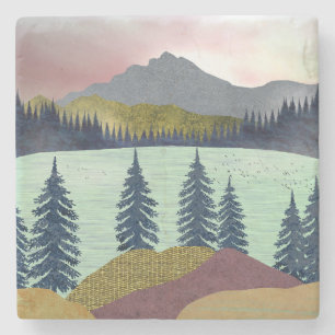 Dessous-de-verre En Pierre Paysage du lac Red Sky