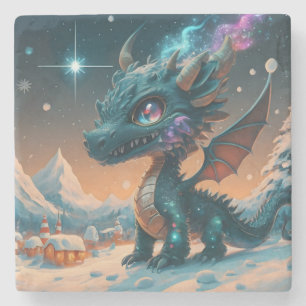 Dessous-de-verre En Pierre Paysage hivernal de Chibi Dragon mystique