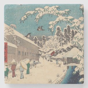 Dessous-de-verre En Pierre Paysage hivernal d'Hiroshige japon ukiyo-e antique