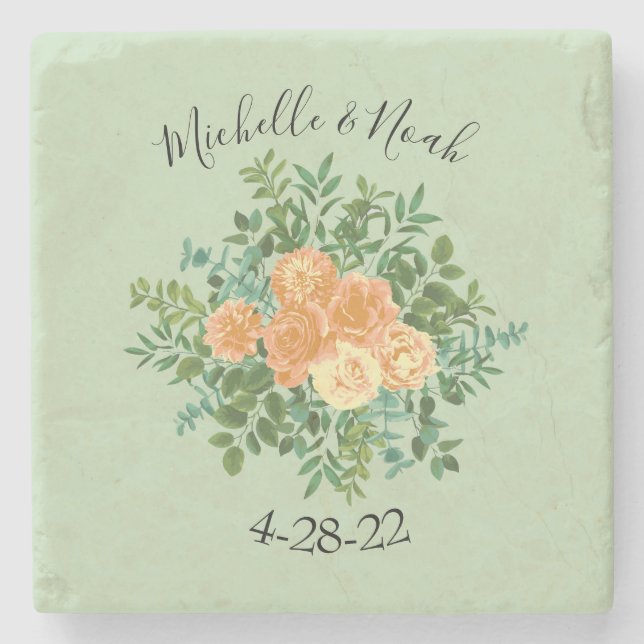 Dessous-de-verre En Pierre Peach Green Mariage Spring Pastel (Devant)