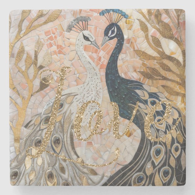Dessous-de-verre En Pierre Peacocks Gold Parties scintillant Love Blush Rose (Devant)