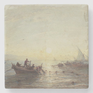 Dessous-de-verre En Pierre Pêche à Sunrise au large de la côte près de Marsei