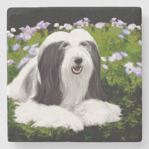 Dessous-de-verre En Pierre Peinture à collie à poils - Joli art original de c