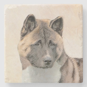 Dessous-de-verre En Pierre Peinture Akita - Art Original de Chien Mignon