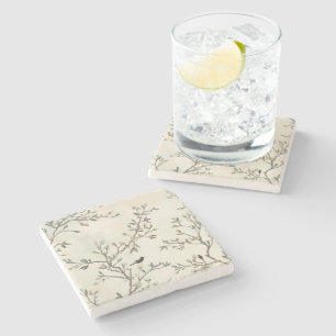 Dessous-de-verre En Pierre Peinture aquarelle beige de branche d'oiseau natur