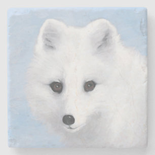 Dessous-de-verre En Pierre Peinture Arctic Fox - Art original de la faune
