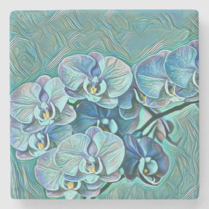 Dessous-de-verre En Pierre Peinture bleu violet de fleurs d'orchidées mignonn