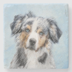 Dessous-de-verre En Pierre Peinture de berger américaine miniature - Chien Ar