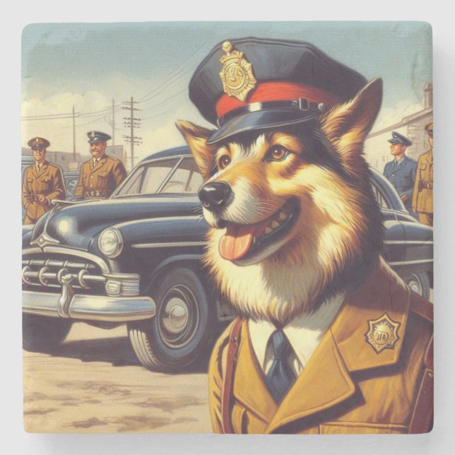 Dessous-de-verre En Pierre Peinture de chien de police rétro (Devant)