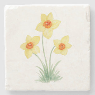 Dessous-de-verre En Pierre Peinture de fleur de printemps jonquille