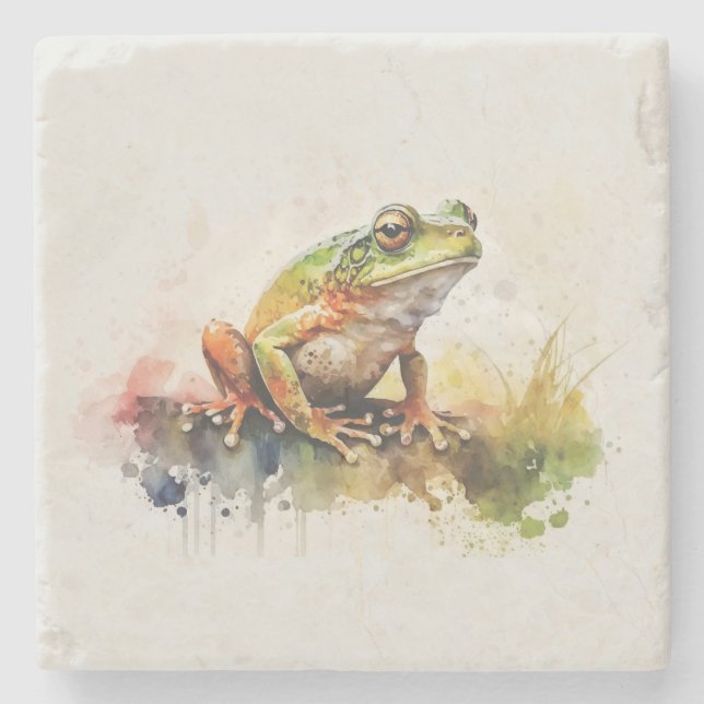 Dessous-de-verre En Pierre Peinture de grenouille semi-Abstraite très Cool (Devant)