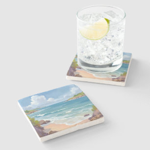 Dessous-de-verre En Pierre Peinture de la baie de l'océan de la plage de Cape