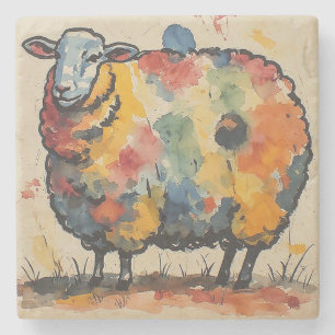 Dessous-de-verre En Pierre Peinture de mouton à l'aquarelle ludique