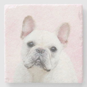Dessous-de-verre En Pierre Peinture française de Bulldog (Crème/Blanc)