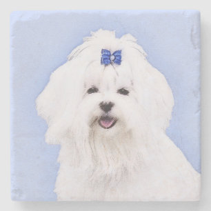 Dessous-de-verre En Pierre Peinture maltaise - Joli art original pour chien