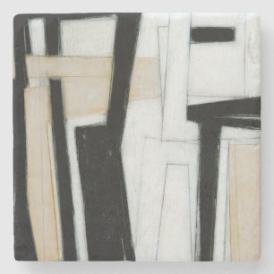 Dessous-de-verre En Pierre Peinture noire et blanche abstraite