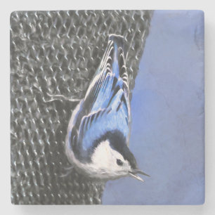 Dessous-de-verre En Pierre Peinture Nuthatch à poitrine blanche Art original