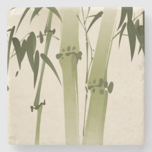 Dessous-de-verre En Pierre Peinture orientale de style, branches 2 de bambou