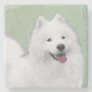 Dessous-de-verre En Pierre Peinture Samoyed - Cute Original Chien Art