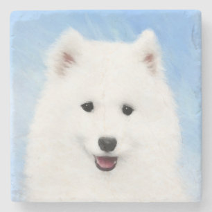 Dessous-de-verre En Pierre Peinture Samoyed Puppy - Jolie Art Original Chien