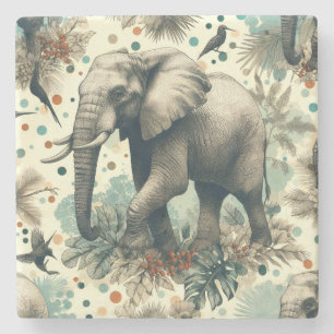 Dessous-de-verre En Pierre Peinture vintage sur la jungle des éléphants