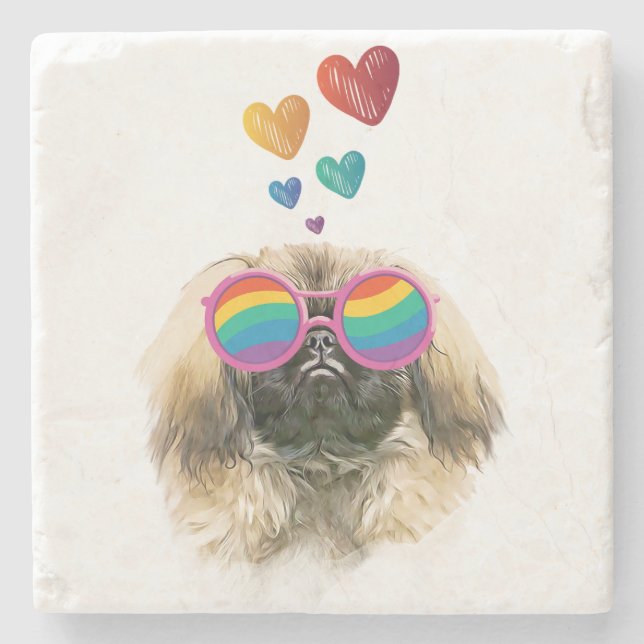 Dessous-de-verre En Pierre Pekingese Dog with Hearts Saint-Valentin (Devant)