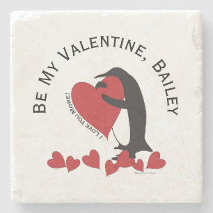 Dessous-de-verre En Pierre Penguin et le Coeur Rouge être ma Saint Valentin