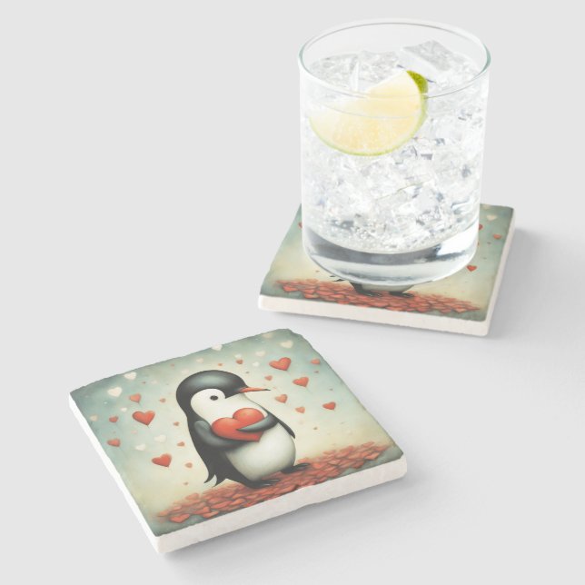 Dessous-de-verre En Pierre Penguin Love 1 (Côté)